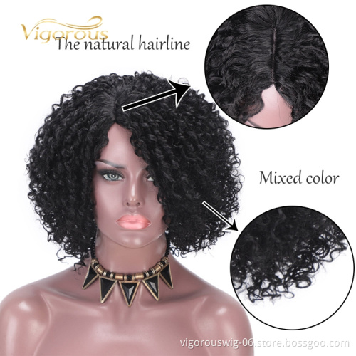 2020 New Fashion Vendor Price Afro For Black Women High Quality Spring Curly Short Black Synthetic None Lace Wig